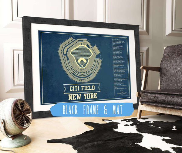 20" x 16" / Black Frame & Mat Cutler West New York Mets - Citi Field Seating Chart Baseball Vintage Print