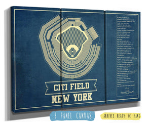 36" x 24" / 3 Panel Canvas Wrap Cutler West New York Mets - Citi Field Seating Chart Baseball Vintage Print