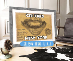 14" x 11" / Greyson Frame & Mat Cutler West New York Mets Citi Field Vintage Seating Chart Baseball Print