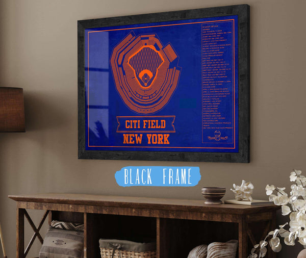 20" x 16" / Black Frame Cutler West New York Mets - Citi Field Vintage Seating Chart Baseball Print