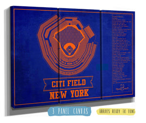 36" x 24" / 3 Panel Canvas Wrap Cutler West New York Mets - Citi Field Vintage Seating Chart Baseball Print