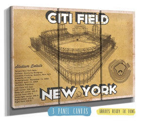 36" x 24" / 3 Panel Canvas Wrap Cutler West New York Mets Citi Field Vintage Seating Chart Baseball Print