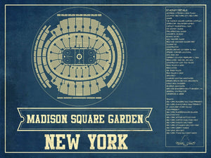 14" x 11" / Unframed Cutler West New York Rangers Madison Square Garden Seating Chart - Vintage Hockey Print