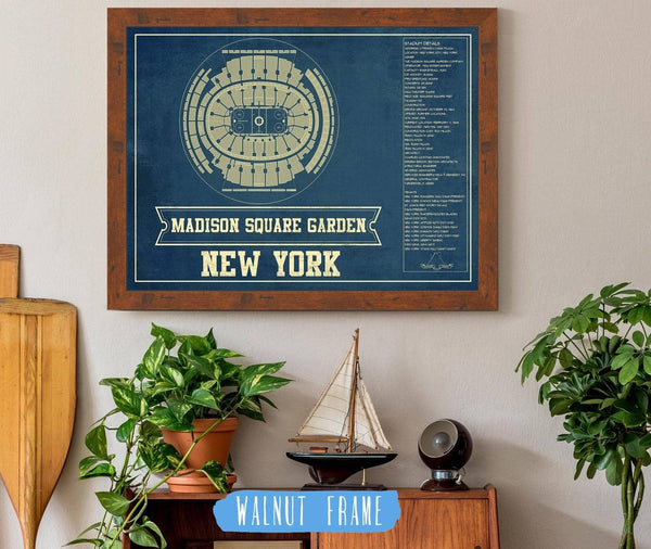 20" x 16" / Walnut Frame Cutler West New York Rangers Madison Square Garden Seating Chart - Vintage Hockey Print