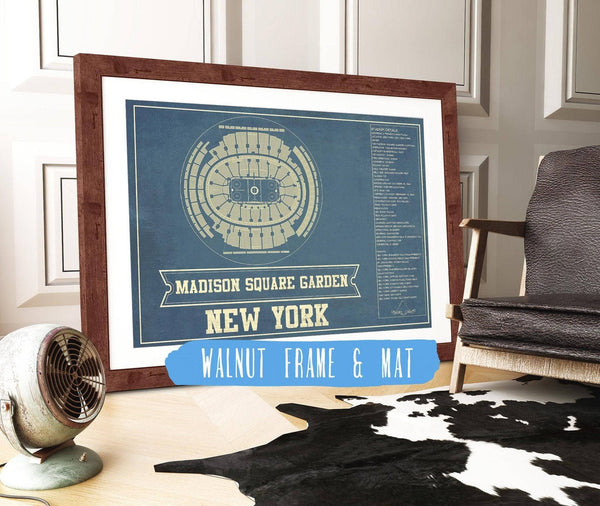 20" x 16" / Walnut Frame & Mat Cutler West New York Rangers Madison Square Garden Seating Chart - Vintage Hockey Print