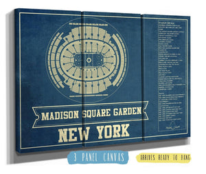 48" x 36" / 3 Panel Canvas Wrap Cutler West New York Rangers Madison Square Garden Seating Chart - Vintage Hockey Print