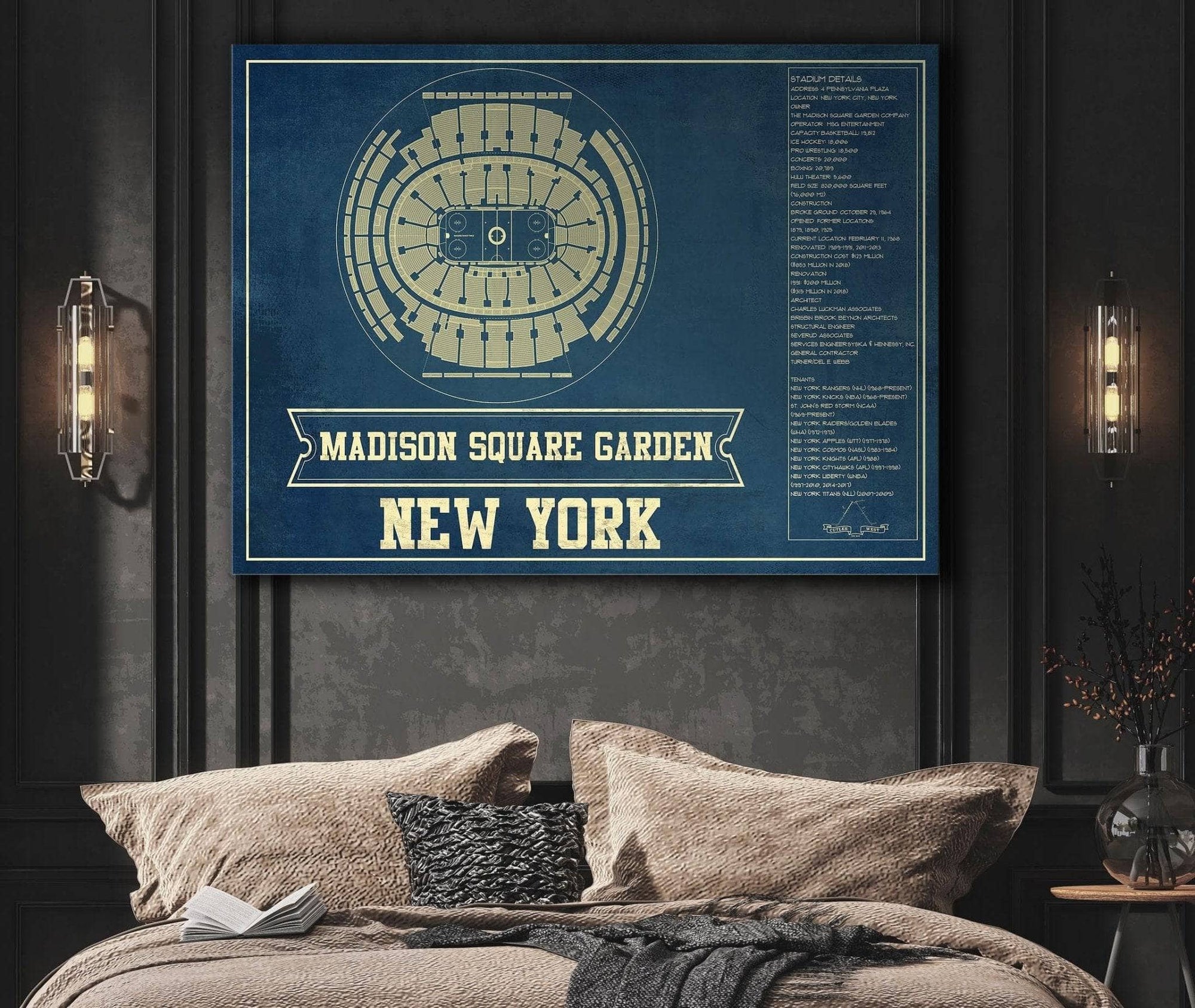 Cutler West New York Rangers - Madison Square Garden Vintage Hockey Blueprint NHL Print