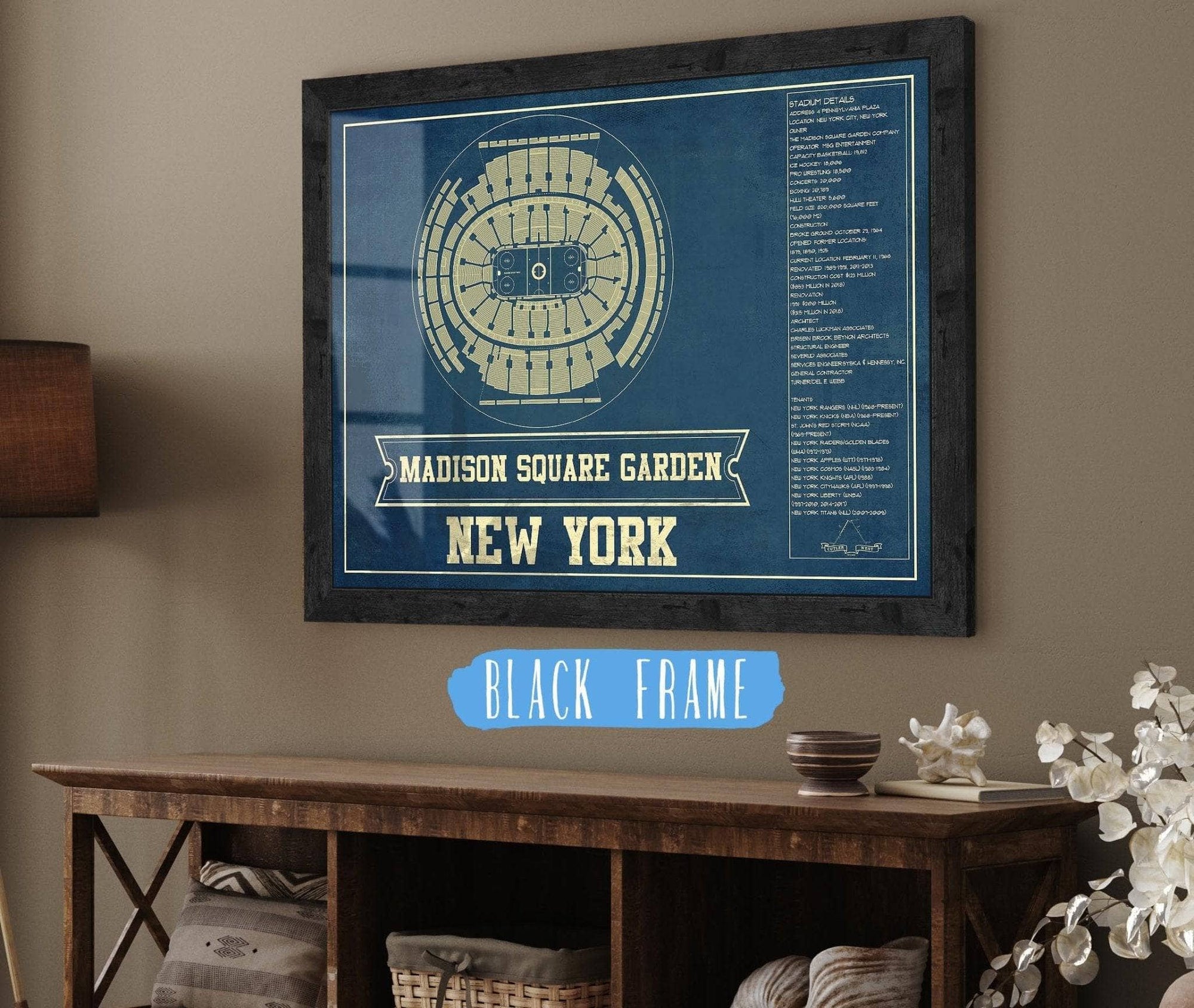 Cutler West 14" x 11" / Black Frame New York Rangers - Madison Square Garden Vintage Hockey Blueprint NHL Print 662058335-TOP