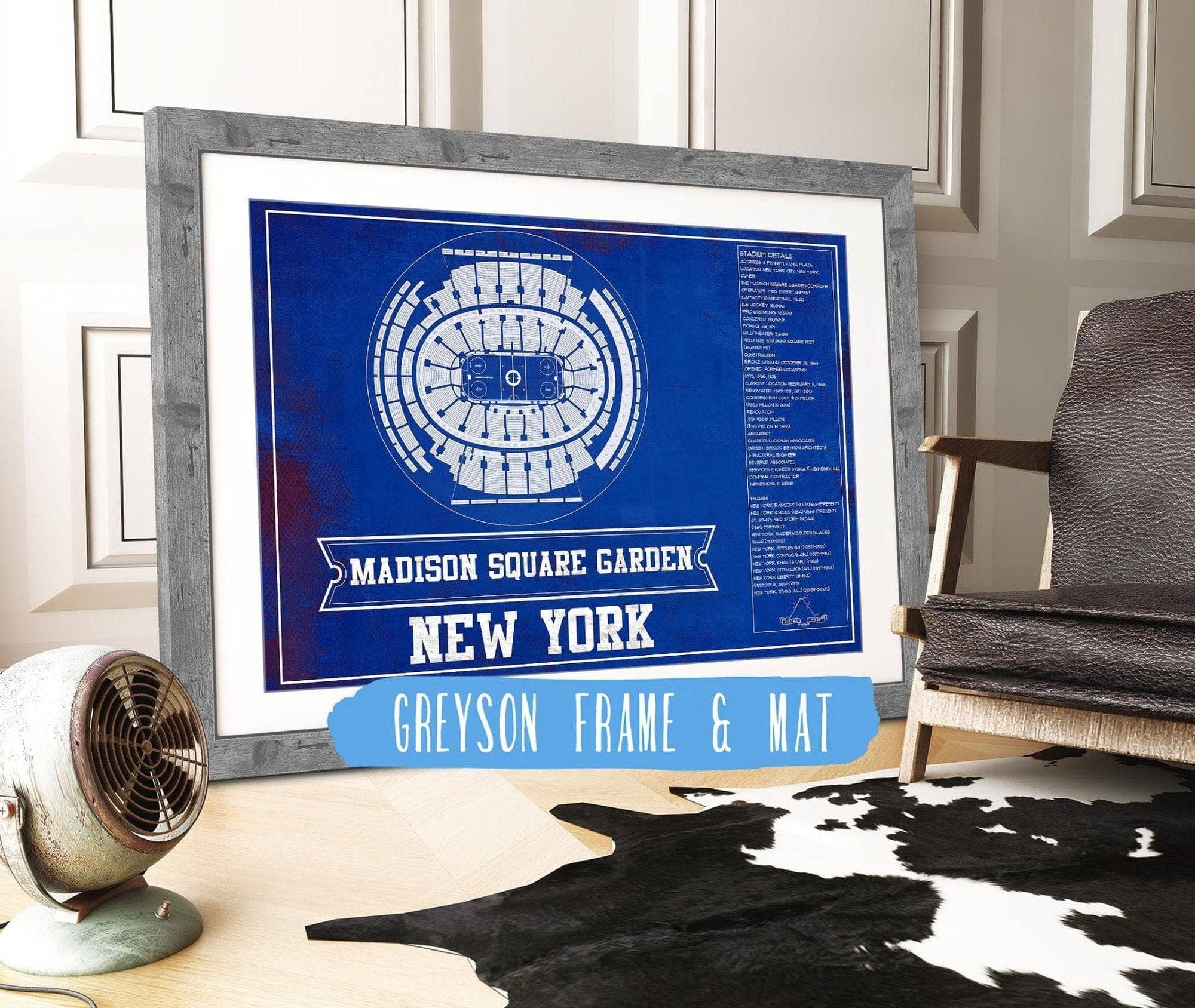 Cutler West 14" x 11" / Greyson Frame & Mat New York Rangers Team Colors - Madison Square Garden Vintage Hockey Blueprint NHL Print 933350204_80596