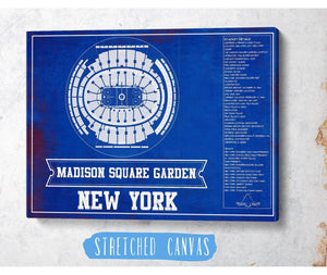 Cutler West New York Rangers Team Colors - Madison Square Garden Vintage Hockey Blueprint NHL Print
