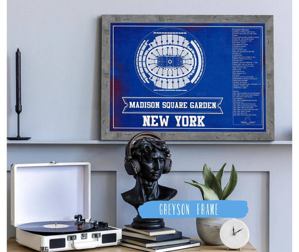 Cutler West New York Rangers Team Colors - Madison Square Garden Vintage Hockey Blueprint NHL Print