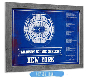 14" x 11" / Greyson Frame Cutler West New York Rangers Team Colors - Madison Square Garden Vintage Hockey Blueprint NHL Print