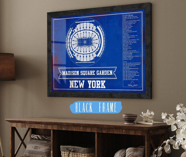 20" x 16" / Black Frame Cutler West New York Rangers Team Colors - Madison Square Garden Vintage Hockey Blueprint NHL Print