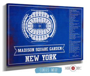 36" x 24" / 3 Panel Canvas Wrap Cutler West New York Rangers Team Colors - Madison Square Garden Vintage Hockey Blueprint NHL Print