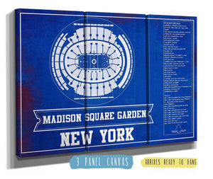 48" x 36" / 3 Panel Canvas Wrap Cutler West New York Rangers Team Colors - Madison Square Garden Vintage Hockey Blueprint NHL Print