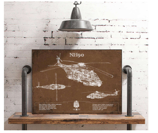 Cutler West NHIndustries NH90 Helicopter Vintage Aviation Blueprint Military Print