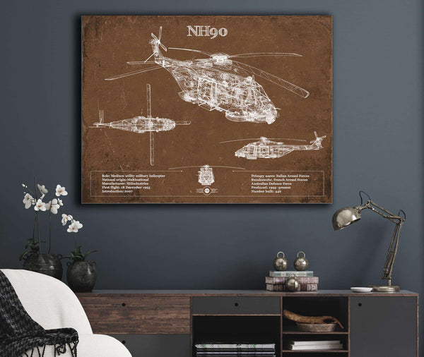 Cutler West NHIndustries NH90 Helicopter Vintage Aviation Blueprint Military Print