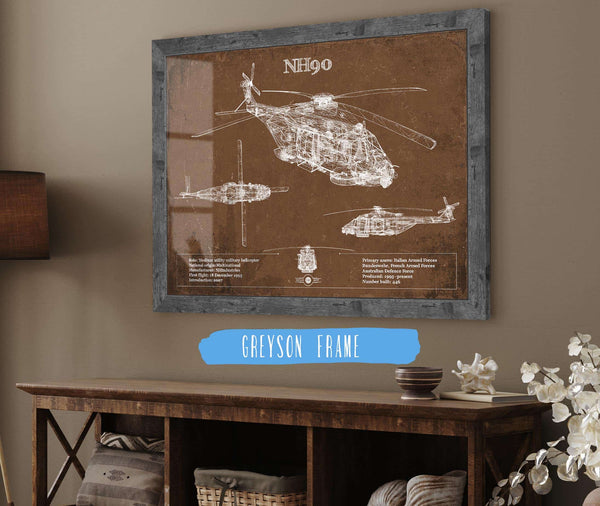 14" x 11" / Greyson Frame Cutler West NHIndustries NH90 Helicopter Vintage Aviation Blueprint Military Print