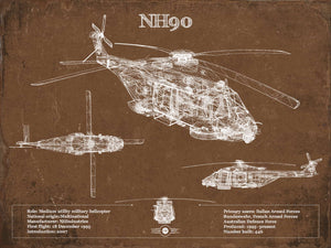 14" x 11" / Unframed Cutler West NHIndustries NH90 Helicopter Vintage Aviation Blueprint Military Print