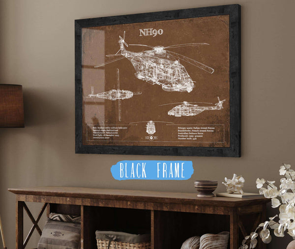 20" x 16" / Black Frame Cutler West NHIndustries NH90 Helicopter Vintage Aviation Blueprint Military Print