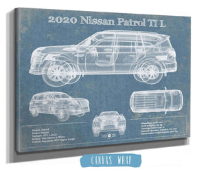 14" x 11" / Stretched Canvas Wrap Cutler West Nissan Patrol Ti L 2020 Vintage Blueprint Auto Print