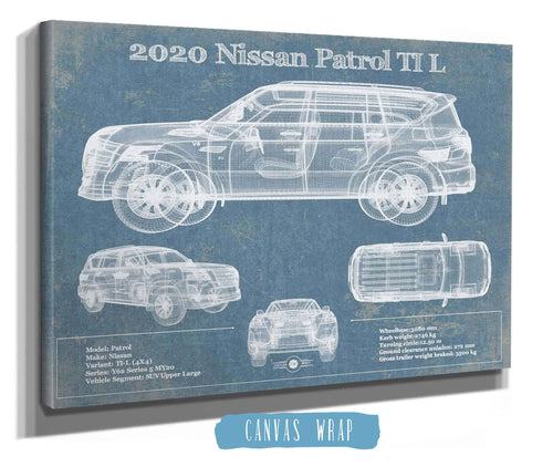 14" x 11" / Stretched Canvas Wrap Cutler West Nissan Patrol Ti L 2020 Vintage Blueprint Auto Print