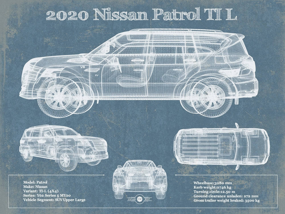 14" x 11" / Unframed Cutler West Nissan Patrol Ti L 2020 Vintage Blueprint Auto Print