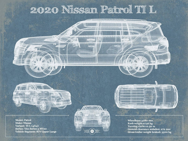 14" x 11" / Unframed Cutler West Nissan Patrol Ti L 2020 Vintage Blueprint Auto Print