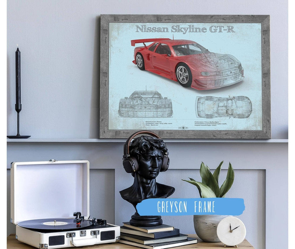 14" x 11" / Stretched Canvas Wrap Cutler West Nissan Skyline GT R Original Blueprint Art