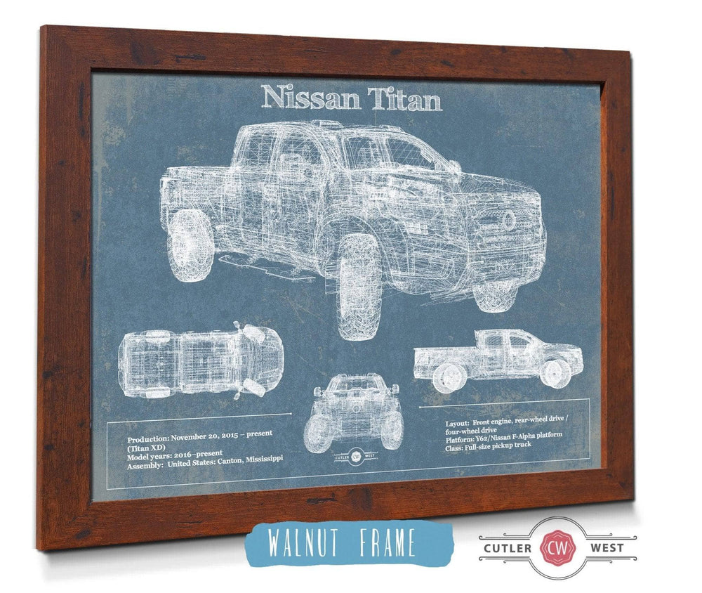 14" x 11" / Stretched Canvas Wrap Cutler West Nissan Titan Truck Vintage Blueprint Auto Print