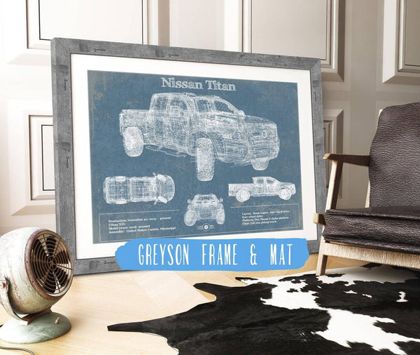 14" x 11" / Greyson Frame & Mat Cutler West Nissan Titan Truck Vintage Blueprint Auto Print