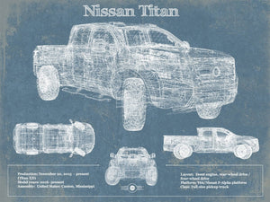 14" x 11" / Unframed Cutler West Nissan Titan Truck Vintage Blueprint Auto Print