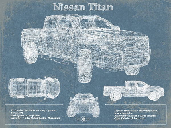 14" x 11" / Unframed Cutler West Nissan Titan Truck Vintage Blueprint Auto Print