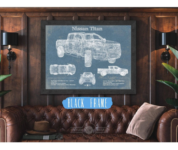 20" x 16" / Black Frame Cutler West Nissan Titan Truck Vintage Blueprint Auto Print