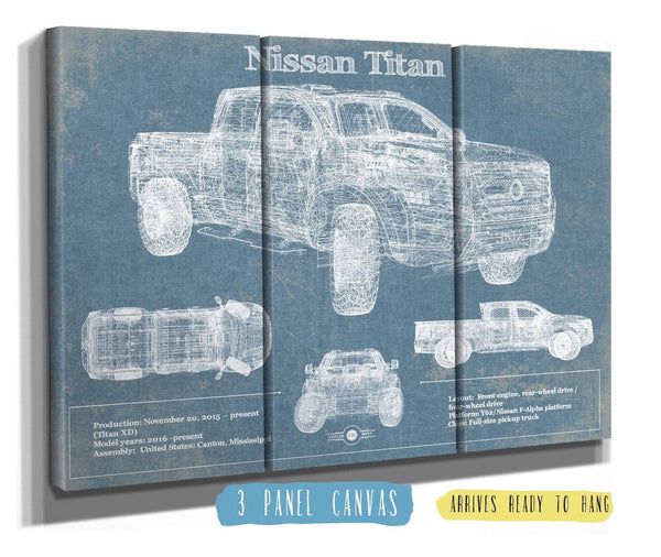 36" x 24" / 3 Panel Canvas Wrap Cutler West Nissan Titan Truck Vintage Blueprint Auto Print
