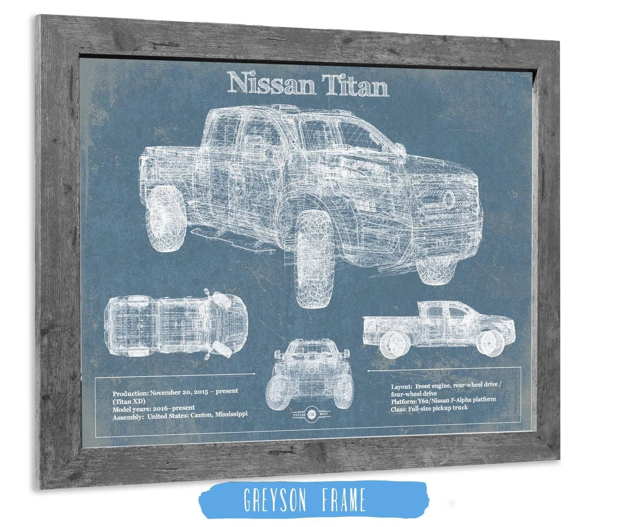 Cutler West Nissan Titan Truck Vintage Blueprint Auto Print
