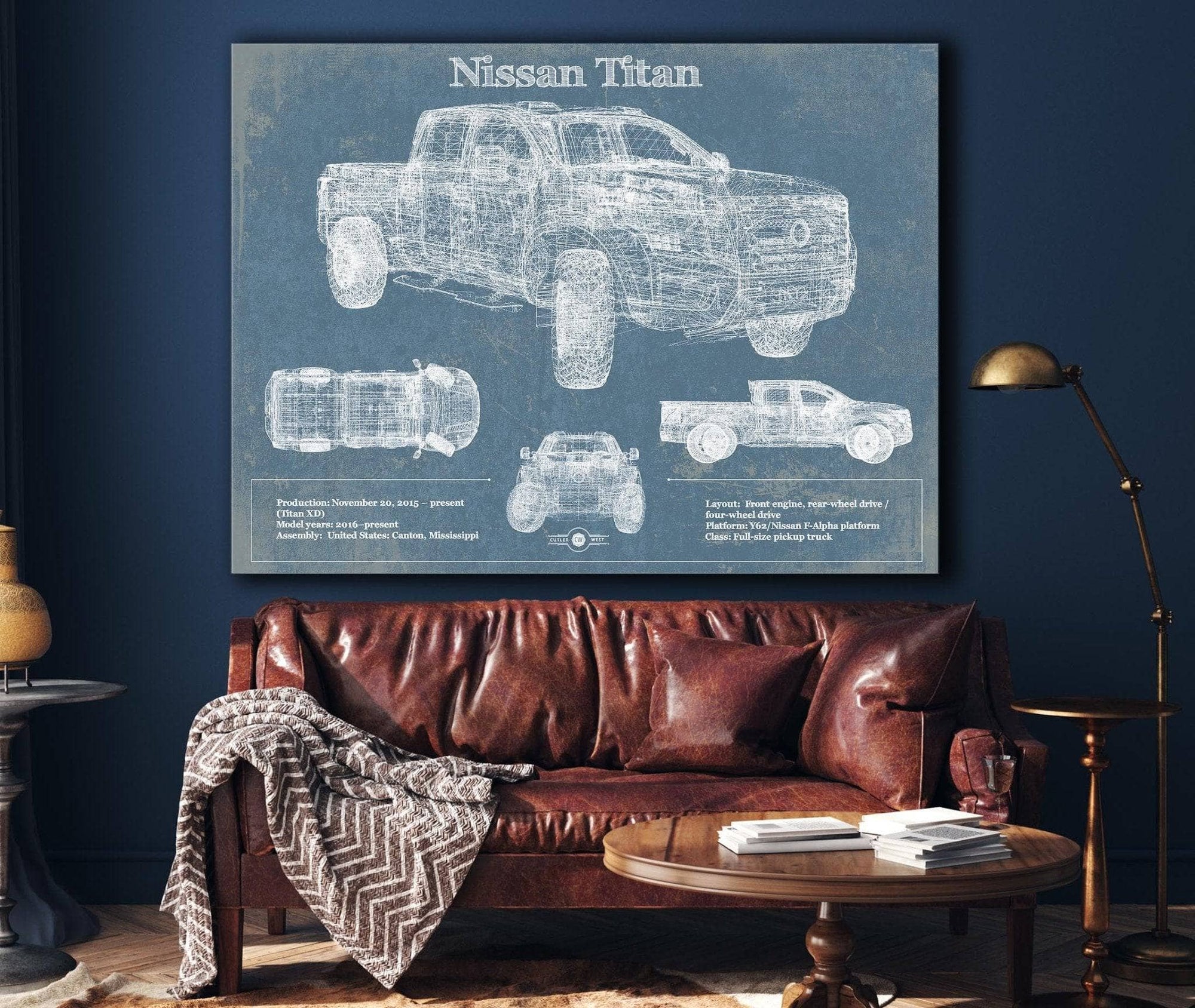 Cutler West Nissan Titan Truck Vintage Blueprint Auto Print