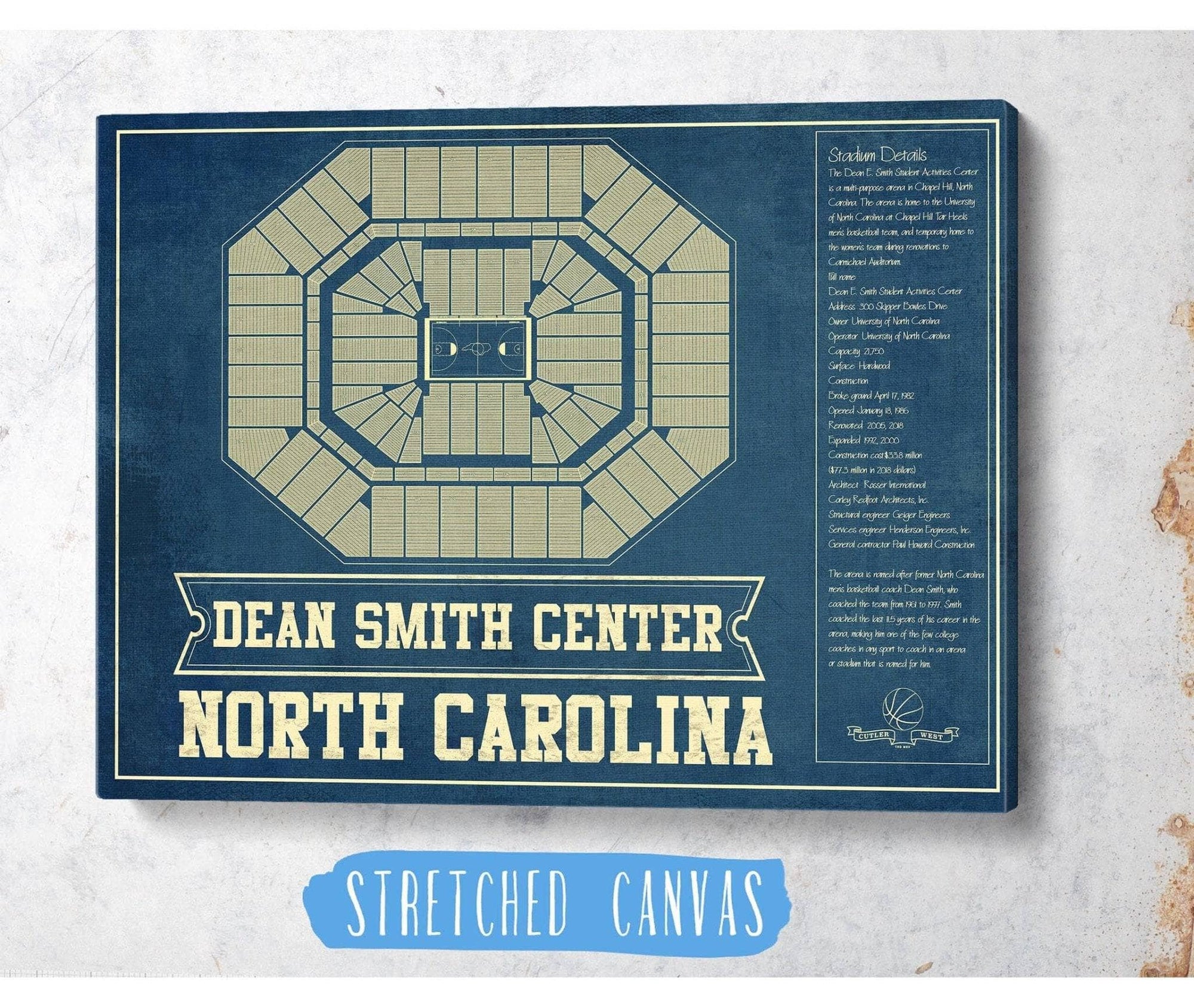 Cutler West Basketball Collection Dean E. Smith Center North Carolina Tar Heels NCAA College Basketball Blueprint Art
