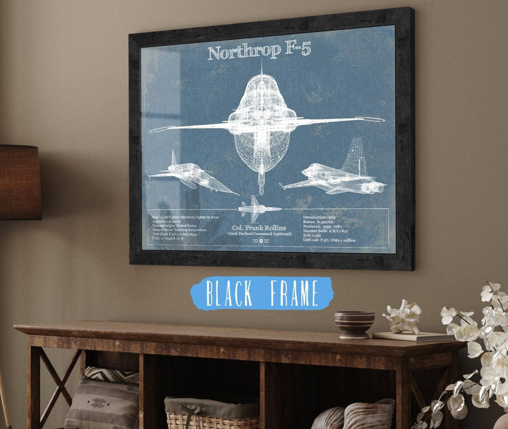 14" x 11" / Stretched Canvas Wrap Cutler West Northrop F-5 Aircraft Blueprint Original Military Wall Art