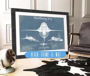 20" x 16" / Black Frame & Mat Cutler West Northrop F-5 Aircraft Blueprint Original Military Wall Art