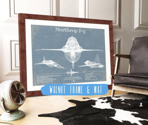 20" x 16" / Walnut Frame & Mat Cutler West Northrop F-5 Aircraft Blueprint Original Military Wall Art