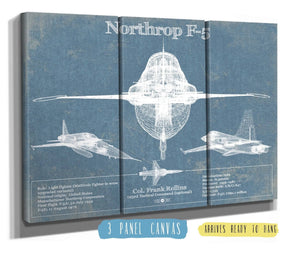 36" x 24" / 3 Panel Canvas Wrap Cutler West Northrop F-5 Aircraft Blueprint Original Military Wall Art