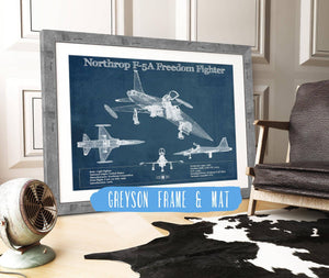 14" x 11" / Greyson Frame & Mat Cutler West Northrop F-5A Freedom Fighter Patent Blueprint Original Military Wall Art