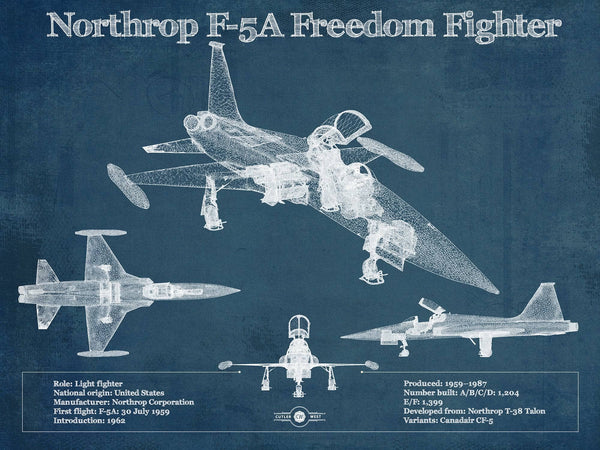 14" x 11" / Unframed Cutler West Northrop F-5A Freedom Fighter Patent Blueprint Original Military Wall Art