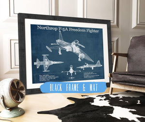 20" x 16" / Black Frame & Mat Cutler West Northrop F-5A Freedom Fighter Patent Blueprint Original Military Wall Art