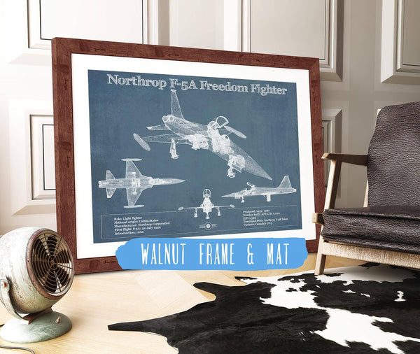 20" x 16" / Walnut Frame & Mat Cutler West Northrop F-5A Freedom Fighter Patent Blueprint Original Military Wall Art