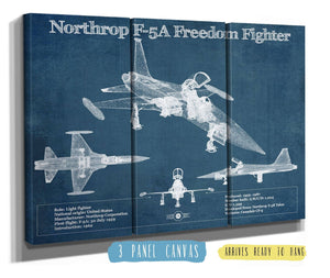 36" x 24" / 3 Panel Canvas Wrap Cutler West Northrop F-5A Freedom Fighter Patent Blueprint Original Military Wall Art