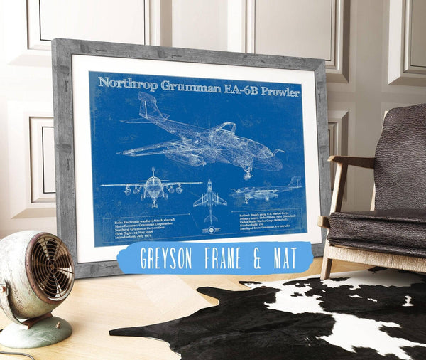 14" x 11" / Greyson Frame & Mat Cutler West Northrop Grumman EA-6B Prowler Patent Blueprint Original Military Wall Art
