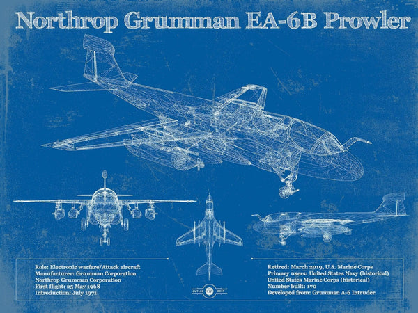 14" x 11" / Unframed Cutler West Northrop Grumman EA-6B Prowler Patent Blueprint Original Military Wall Art