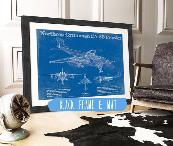 20" x 16" / Black Frame & Mat Cutler West Northrop Grumman EA-6B Prowler Patent Blueprint Original Military Wall Art